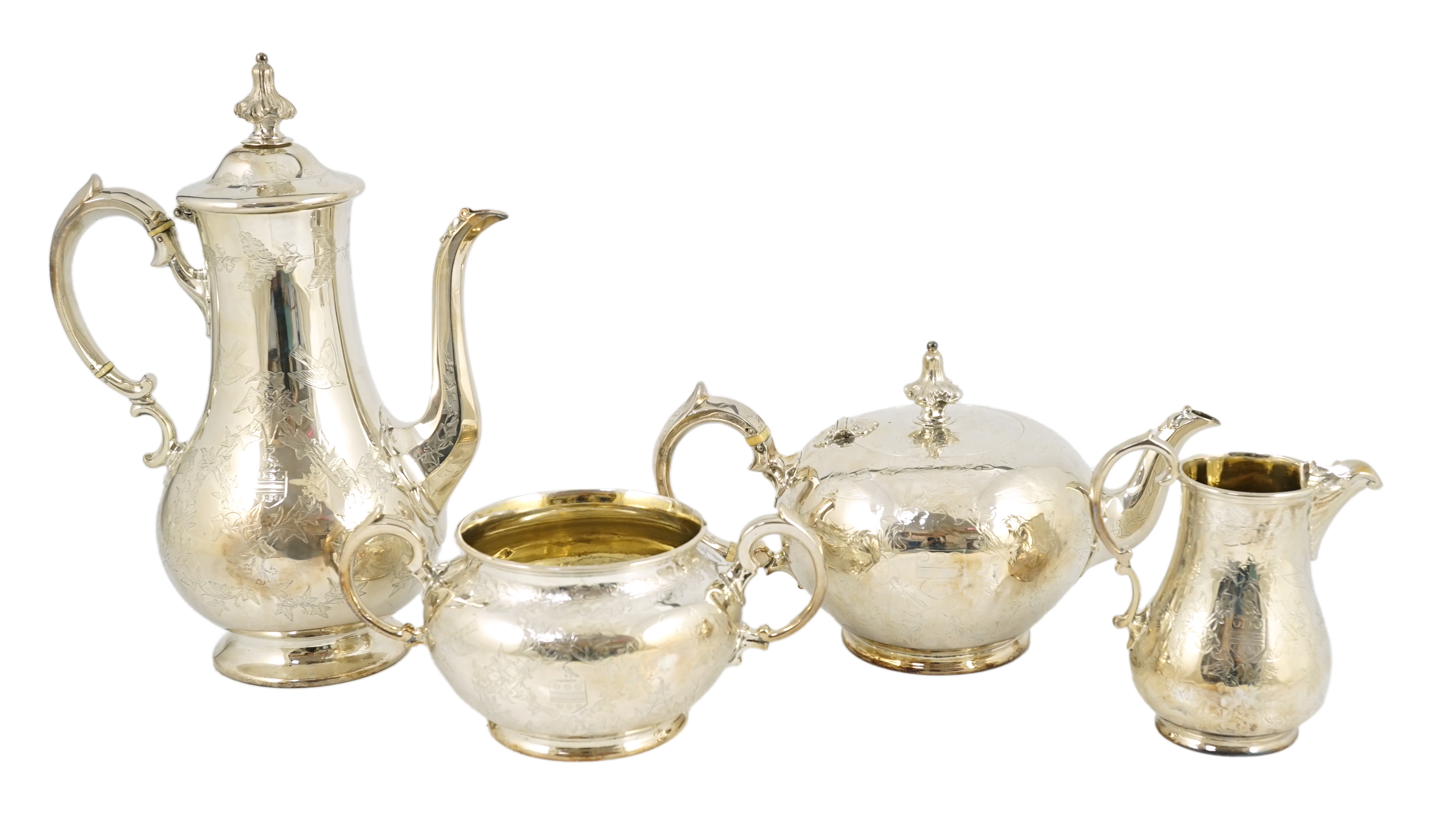 A cased Victorian silver four piece tea and coffee service by Daniel & Charles Houle